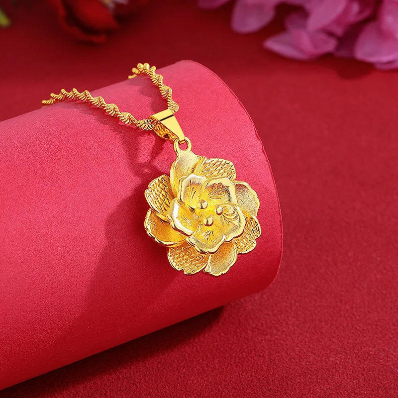24K Gold Women's Peony Pendant | AU999 Pure Gold, 3D petal micro - carving, enamel coloring, luxurious & elegant