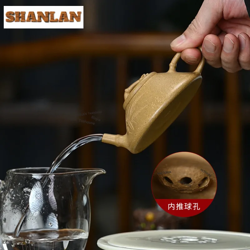 130ml Retro Yixing Purple Clay Teapots Handmade Bamboo Stone Scoop Pot Raw Ore Section Mud Tea Making Kettle Zisha Tea Set Craft