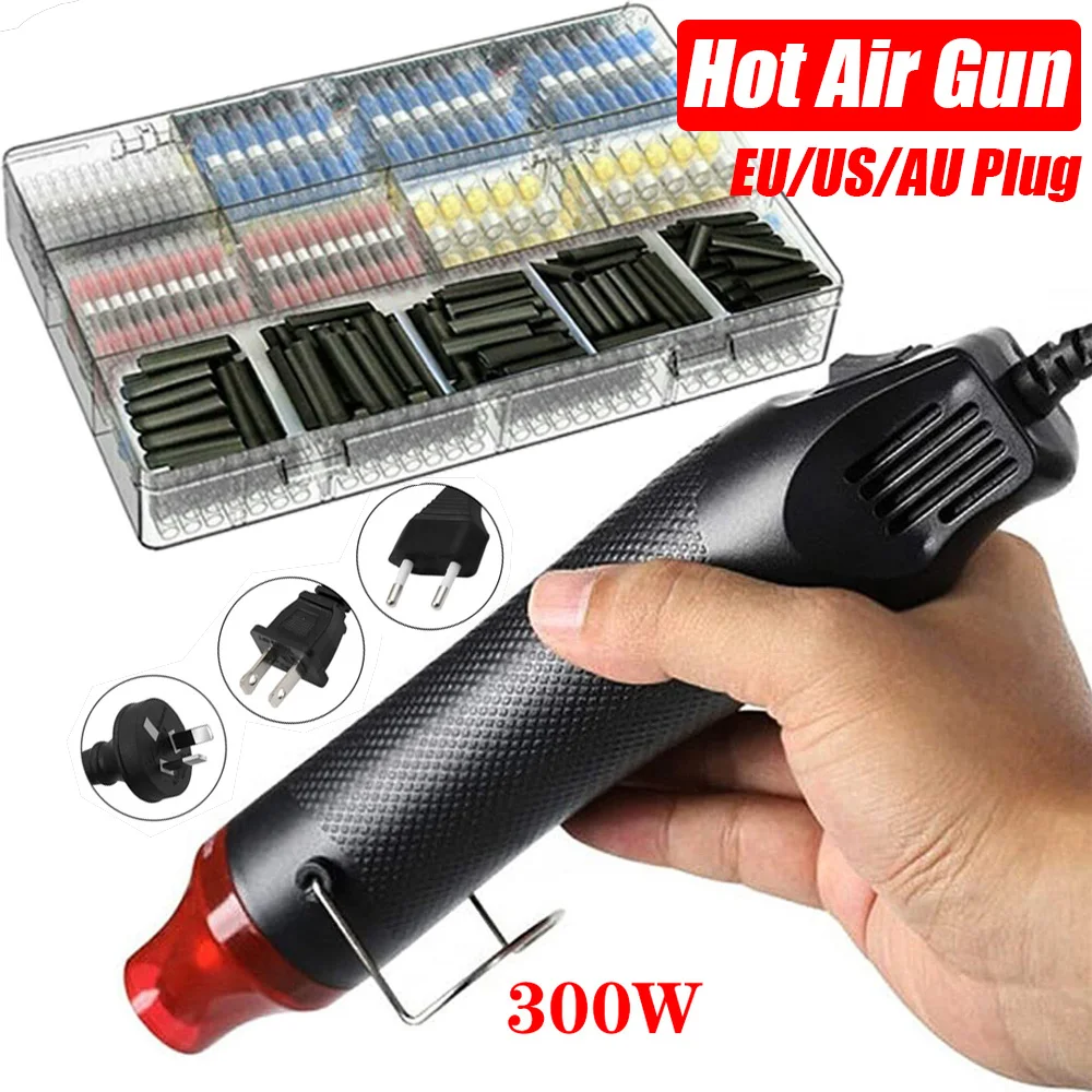 Mini pistola de aire caliente eléctrica de mano, 300W, 600 piezas, tope termorretráctil para manualidades, envoltura de PVC retráctil en relieve