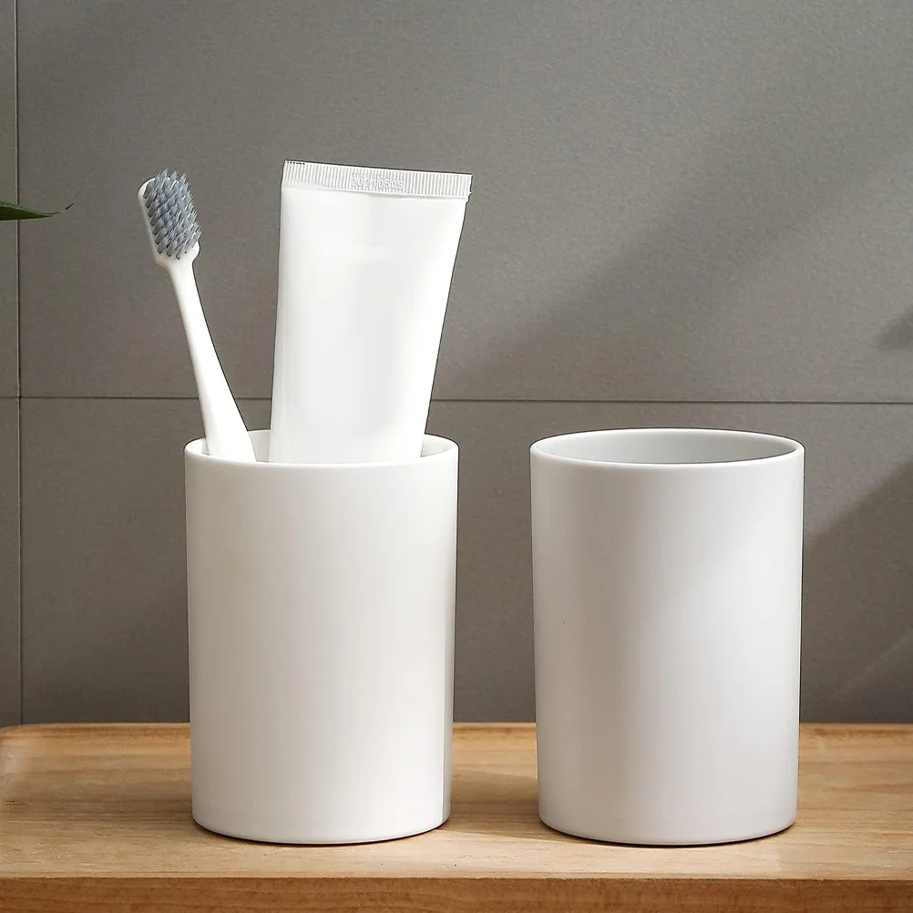 

2Pcs Bathroom Tumbler Cup Unbreakable Reusable Toothbrush Holder Multipurpose Wash Cup Travel Storage Bathroom Supplies