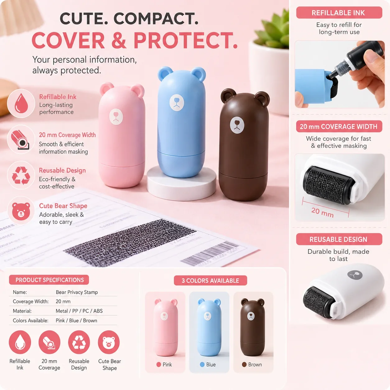 Mini Confidential Roller Stamp Random Code Design Express Address Information Shield Cover Tool
