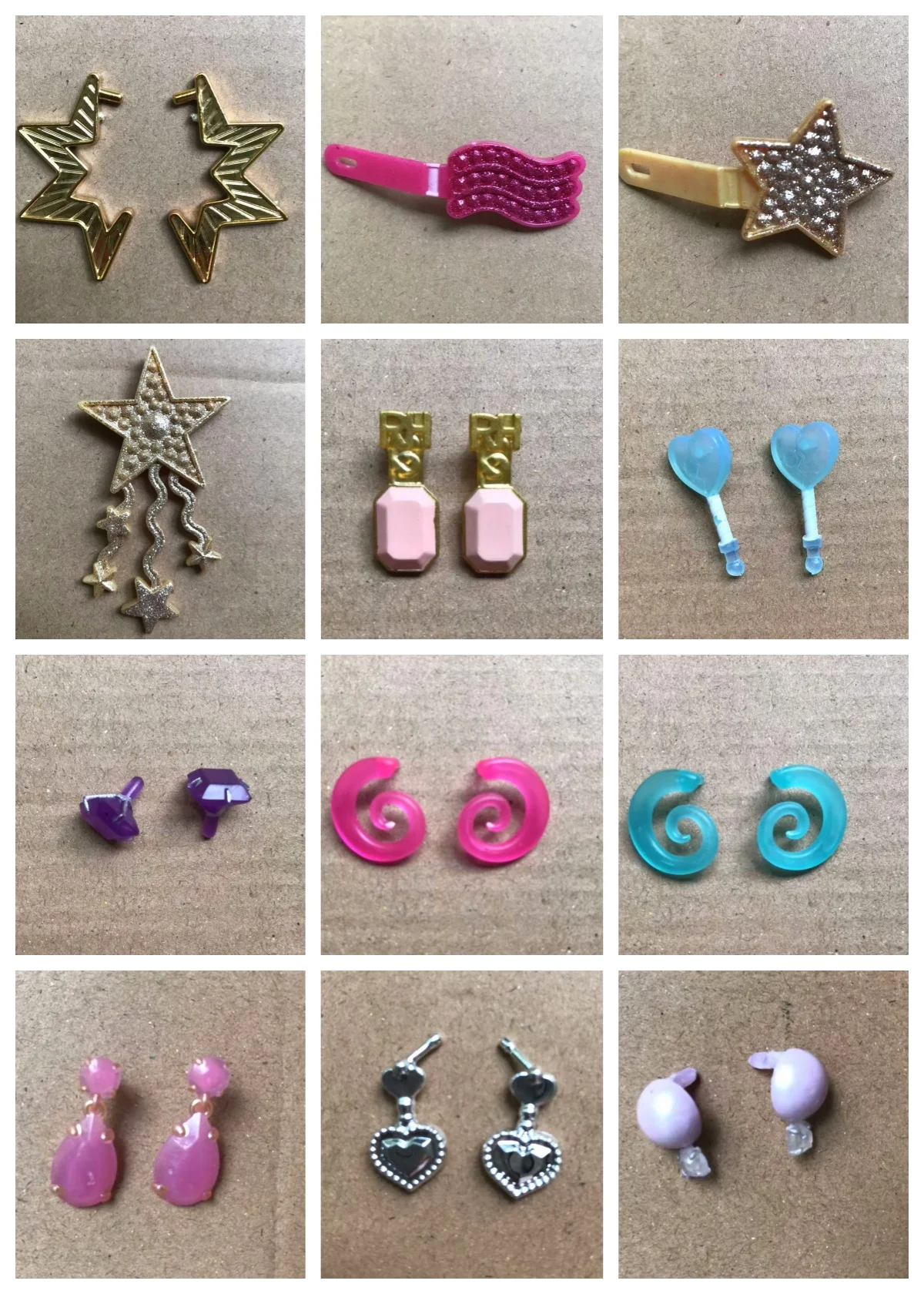 Pendientes de muñeca de arcoíris, decoraciones coloridas para muñecas, accesorios de vestir para muñecas DIY, pendientes de muñeca dorados y plateados de color rojo, morado