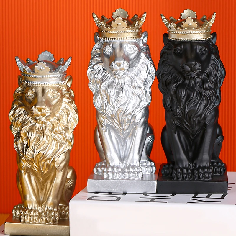 Modern Crown Lion Sculpture Nordic Resin Male Lion Statues Home Office Bar Decoration Art Abstract Animal Ornaments Decor Gifts