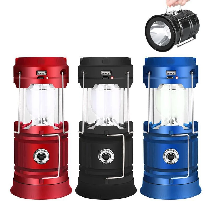 Portable Solar LED Camping Light Outdoor Tent Light USB Rechargeable Emergency Lamp Search Light