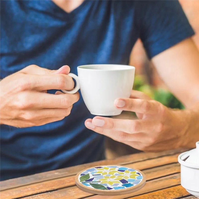 DIY Mosaic Craft Set 3 Sets Floral Bamboo Coasters Set With Round Coaster Base Handmade Coasters Home Furnishing