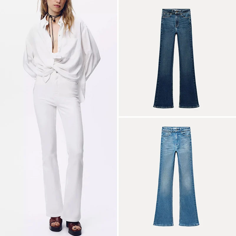 

Джинсы-колокольчики с высокой талией, женские джинсы простого дизайна, несколько цветов, весна 2024, Новое поступление, длинные брюки от Z