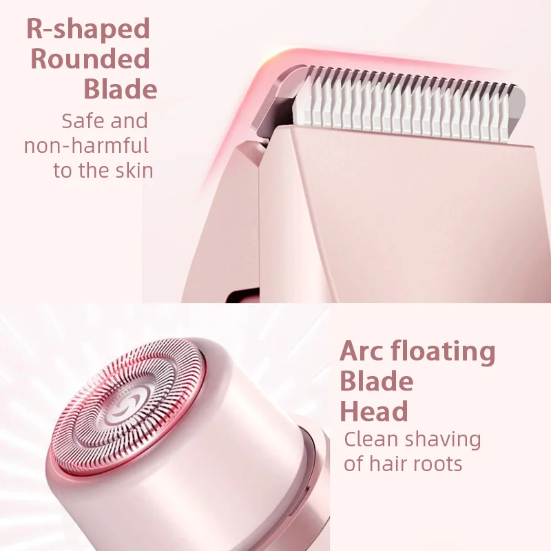 Rechargeable Hair Removal Trimmer Dual Head Floating R-Shaped Blade Round Head for Wet Dry Use Waterproof Versatile Hair Clipper
