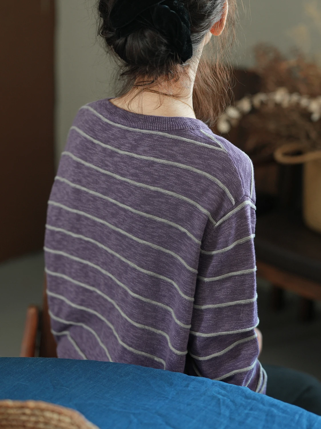 

Lrcp Two People's Production 75th S Свободный полосатый свитер на пуговицах Женский длинный свитер из смеси хлопка для поездок на работу