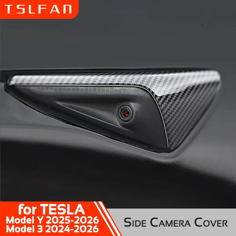 Für Tesla Model 3 Y 2025-2026 Seitenkamera-Schutzabdeckung Carbon-Optik ABS-Schutz Signalleuchten-Kotflügel Auto-Zubehör