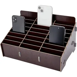 24-Grid Wooden Mobile Phone Management Storage Box Black Cell Phone Storage Box Desktop Organizer for Office and School