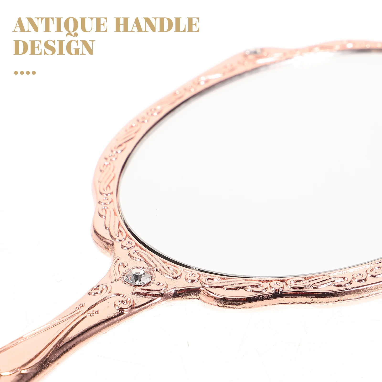 مرآة يد كلاسيكية أنيقة بمقبض معدني وزجاج عاكس شفاف للمكياج والسفر بدرجة مدمجة محمولة