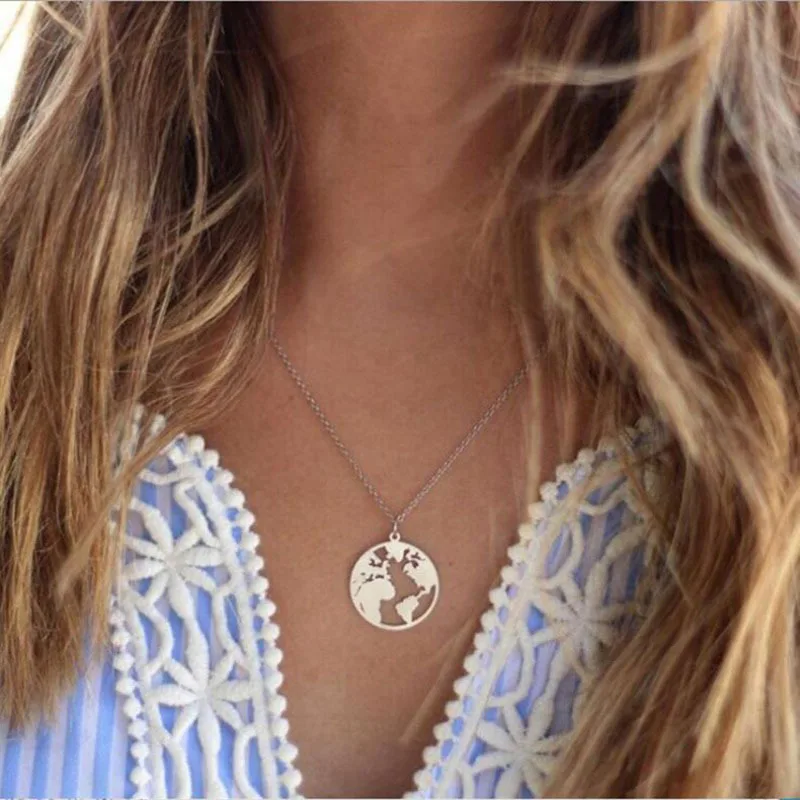 Hot selling map necklace creative circular pendant fashionable and simple single layer women's collarbone chain