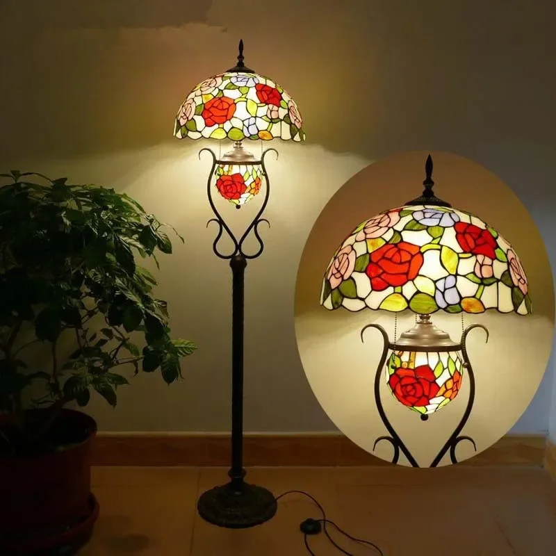 

86LIGHT Tiffany Floor Lamp American Retro Living Room Bedroom Lamp Country Stained Glass Floor Lamp