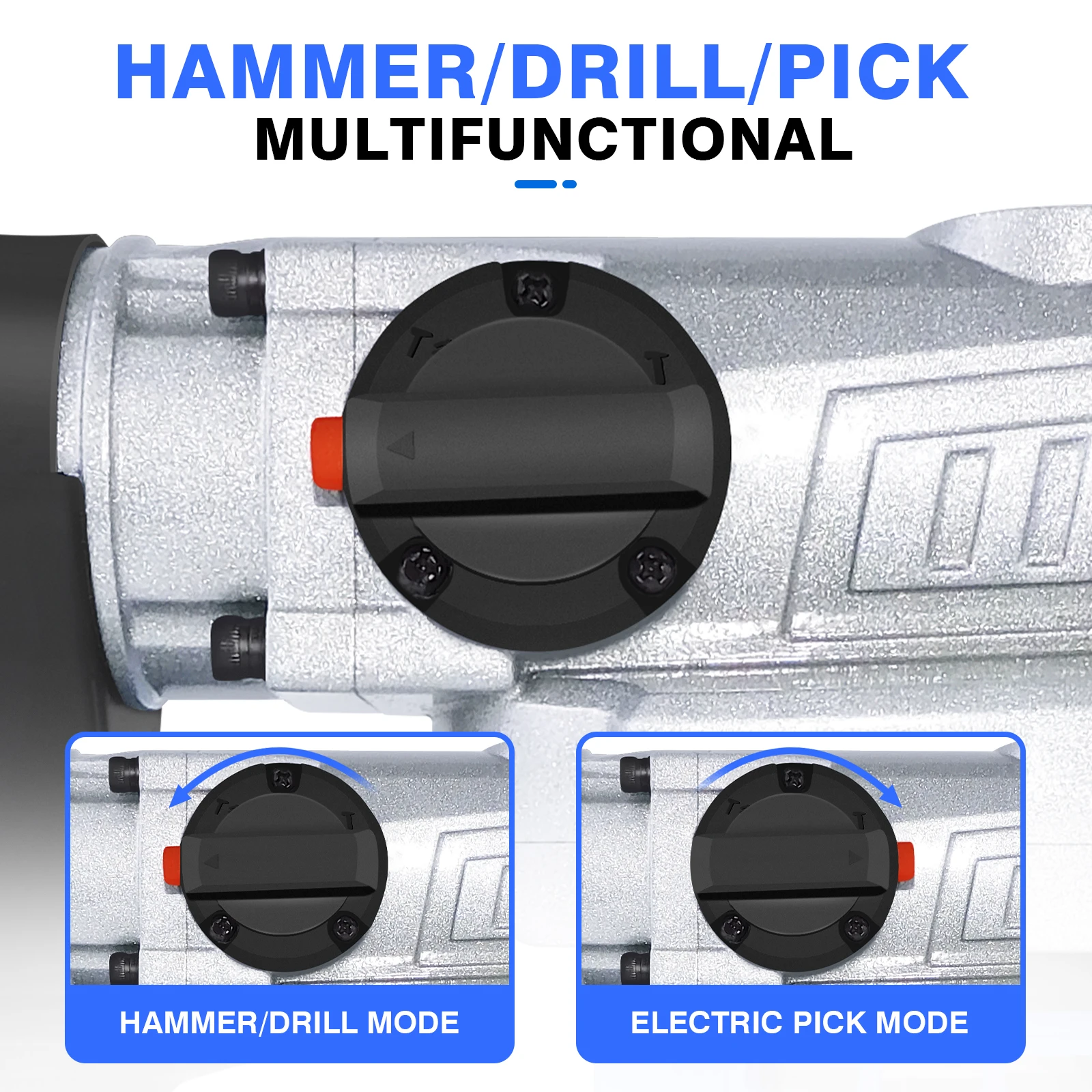 1500W Rotary Hammer Drill-6 Adjustable Speeds,4 Functions,Electric Demolition Hammer with SDS Plus Chisels and Drill Bits & Case