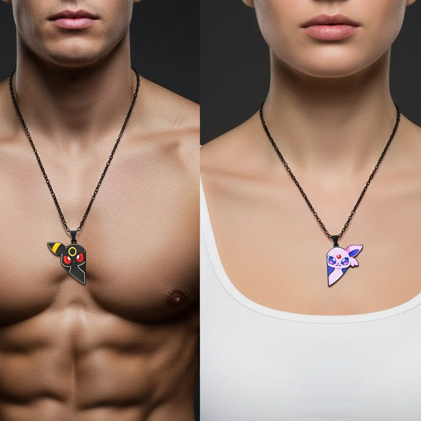 2 قطعة البوكيمون Eevee Umbreon Espeon Sylveon Jolteon Flareon قلادة لطيف أنيمي لعبة حلية مجوهرات قلادة حديدية لجمع