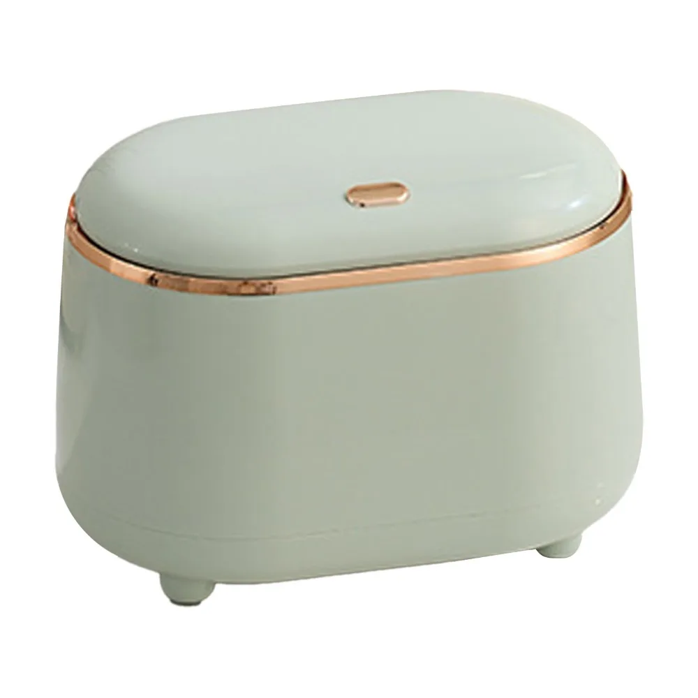 Mini Press Type Lid Mini Trash Can Plastic Oval Shape Desktop Garbage Bin Countertop Waste Basket Bedroom