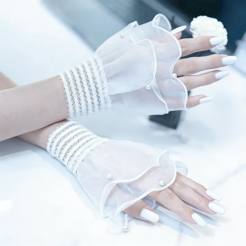 

Mangas Falsas de Encaje de Moda, Puños Desmontables DIY, Puños Elásticos con Pliegues Estilo Lolita, Extensión de Puño