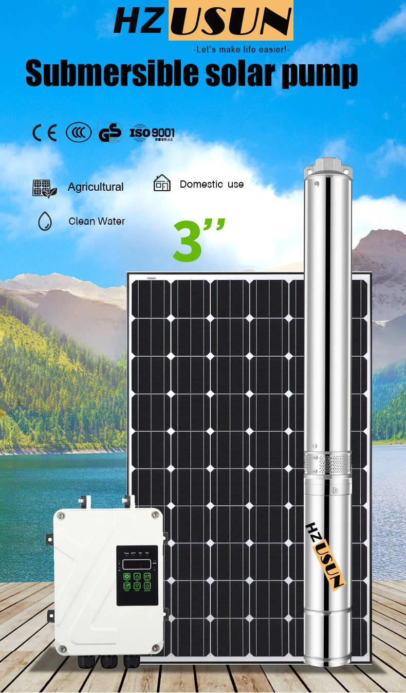 3inch pompe solaire bomba de agua Solar Kit Con Panel DC Solar Submersible Borehole Well Water Pump