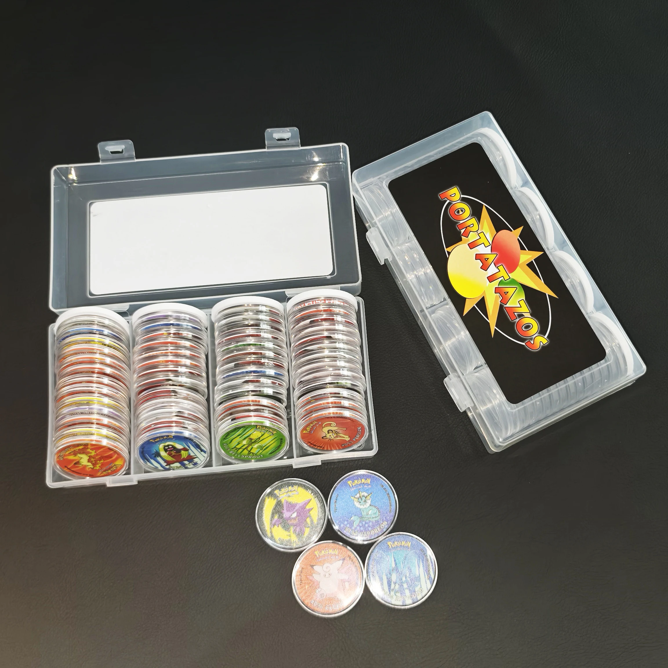 

Lote De Tazos Porta 60pcs transparent storage boxes Rare Collection Card Transparent Card Box Tap Milkcaps Pogs Chaps Chipitaps