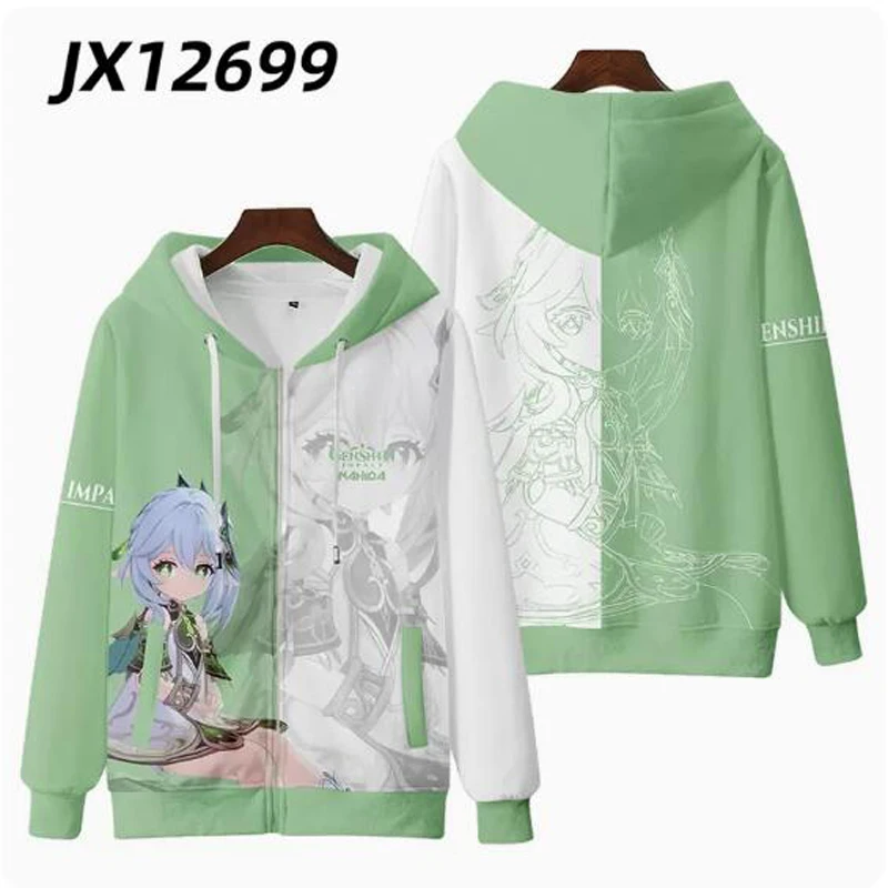 Anime Game Genshin Impact Nahida 3D Print Zip Up felpe con cappuccio da donna/uomo felpe Streetwear Hip Hop giacca con cappuccio con cerniera Cosplay