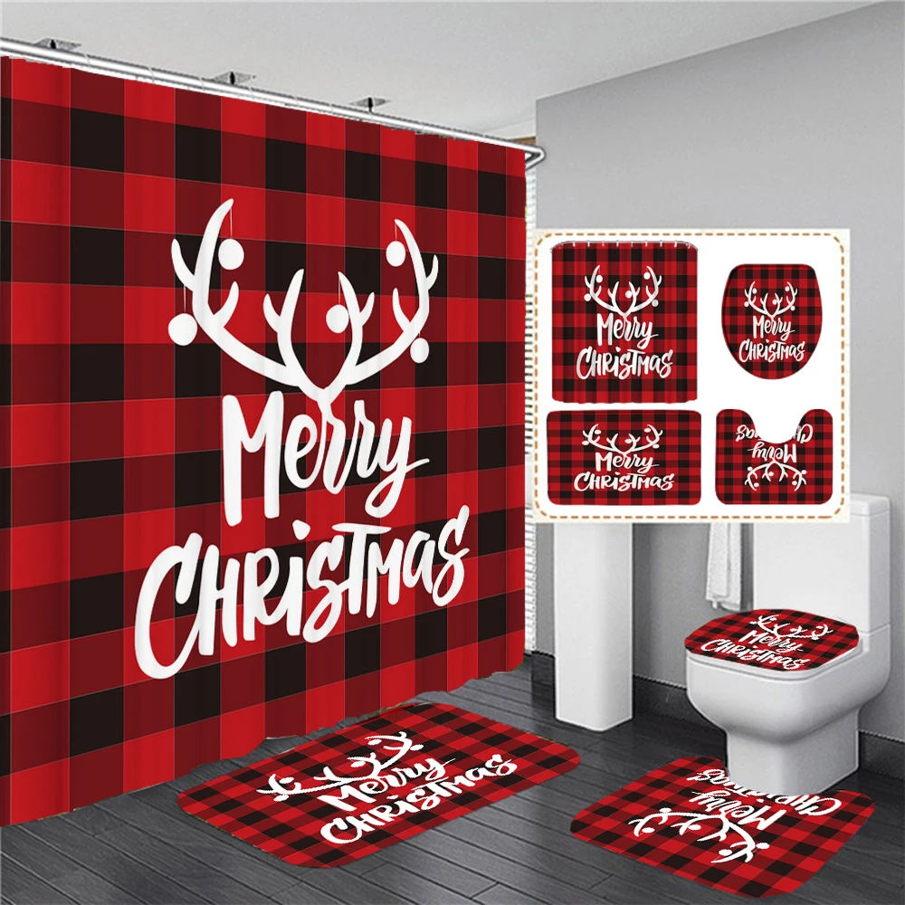 

Веселая Рождественская занавеска для ванной комнаты Снеговик Санта-Клаус узор водонепроницаемая занавеска для душа коврик для унитаза нескользящий ковер домашний декор