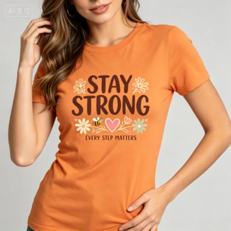 Ladies Slim Round Neck T‑Shirt,Inspirational Health Care Printed Tee,Fashion Cartoon Bee Graphic Short Sleeve Top For Casual