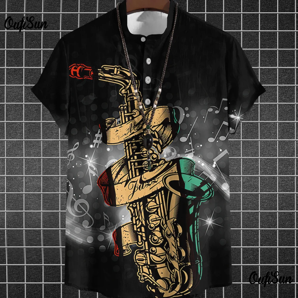 Vintage Shirts For Mens Music Shirts Retro Saxophone Graphic Clothing Summer Oversized Short Sleeve Tops Street Men\'s Shirt Tees