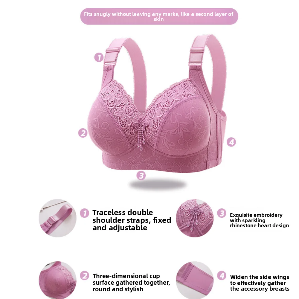 Sujetador de encaje de talla grande para madres mayores, ropa interior ajustada de encaje antiflacidez, lencería a prueba de golpes
