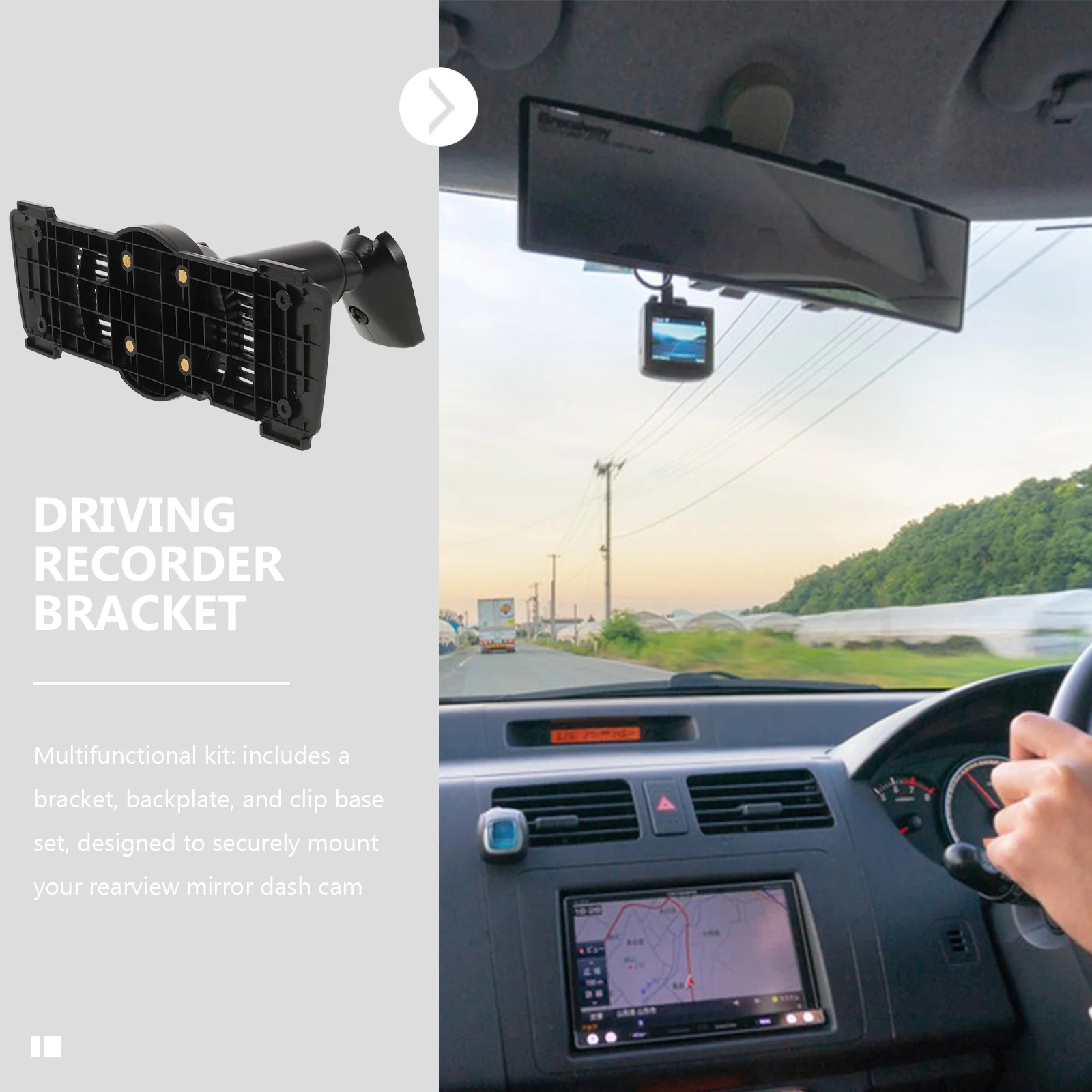 Dashcam Driving Recorder Back Clip Rear View Mirror Mount Base Panel Arm Black Wide Angle Bracket for Holder