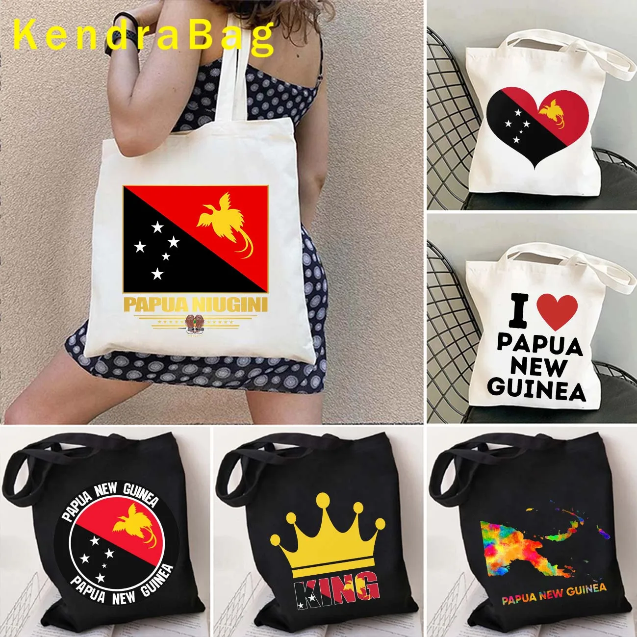 

Love Heart Arms of Papua New Guinea Fag Map Patriotic Gifts National Symbols Canvas Tote Bags Shoulder Handbag Large Female Bags