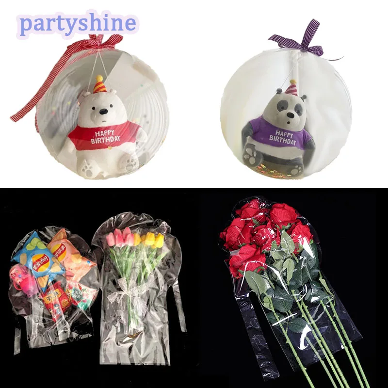 30inch Wide Neck Bobo Balloons Bouquet Doll Gift Transparent Bubble Ball Kids Birthday Party Favors Engagement Wedding Decors