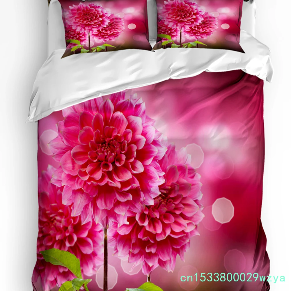 Red Flowers Leaves Plant Bedding Set 3pcs Boys Girls Duvet Cover Pillowcase Kids Adult Quilt Cover Double Bed Set Home Textile