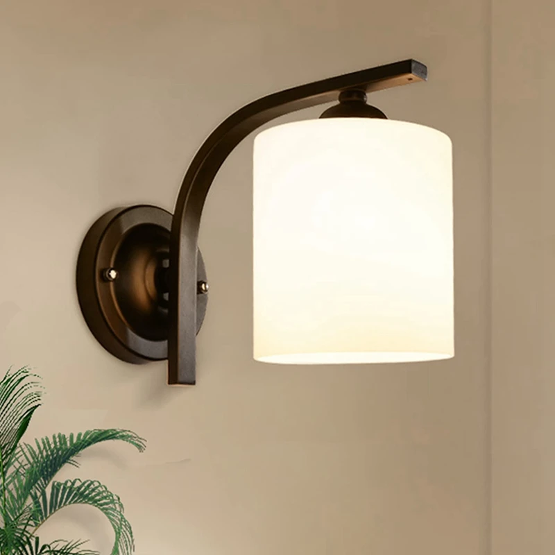 Wall Light Fixture, Bathroom Vanity Lights with Matte Black Wall Lamp for Bedroom Kitchen Glass Shades, E26 Socket-ABFB