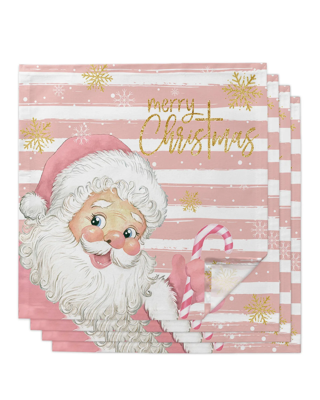 4/6/8pcs Christmas Santa Claus Pink Stripes Table Napkins Cloth Restaurant Table Napkins Wedding Banquet Decor Cloth Napkins