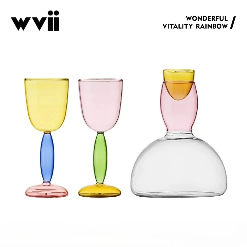 Creative Design Color Contrasting Wine Tall Cup, High Beauty Bordeaux Red Wine Glass, Decanter Set, Table Decoration Gift
