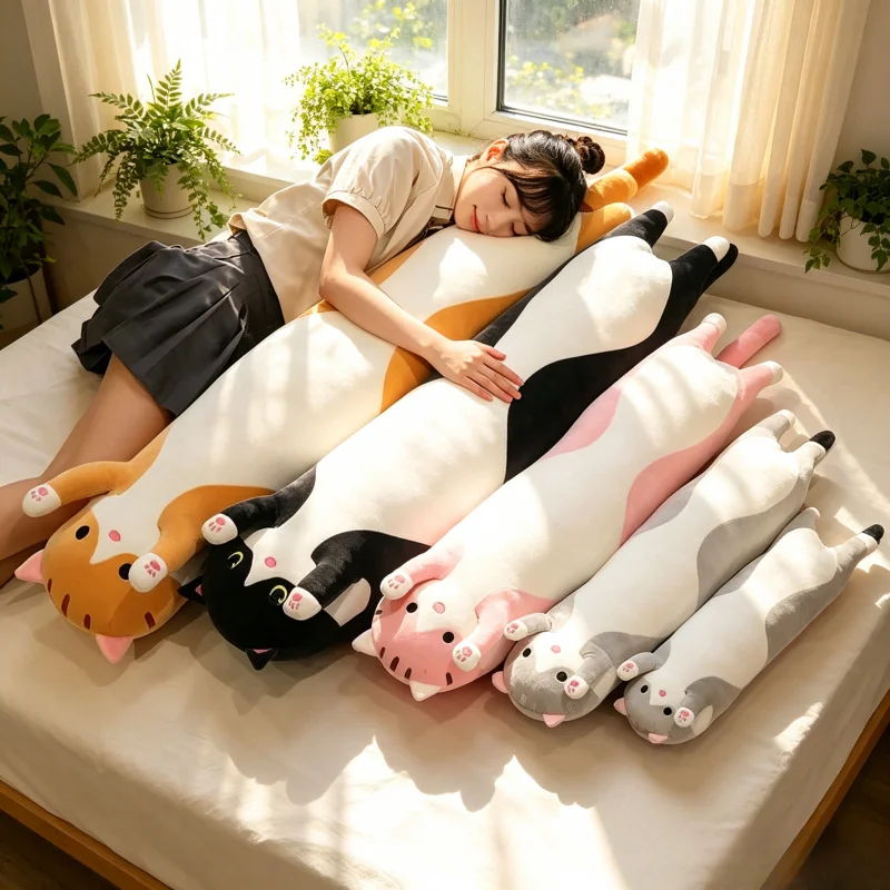 Niedliches Katzen-Plüschkissen, Cartoon-Langstreifen-Stoffkissen, Sofa-Schlafzimmer-Rückenkissen, Heimdekoration, Exquisites Geschenk