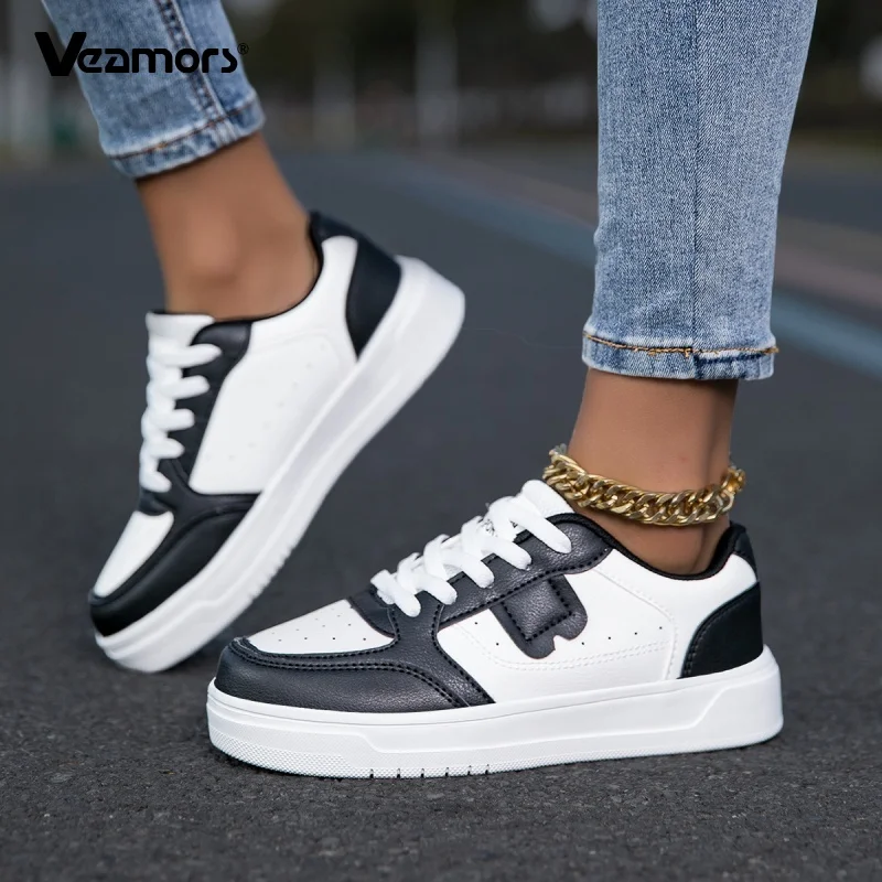 

White PU Leather Causal Sports Shoes for Men Fashion Lace-up Board Shoes Women Non-slip Running Jogging Trainers Low Top