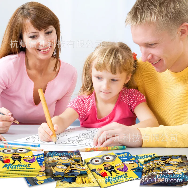 12pcs Kawaii 비열한 나 하수인 Diy 색칠하기 책 블라인드 박스 밥 축제 파티 컬러 낙서 책 비열한 아빠 그림책