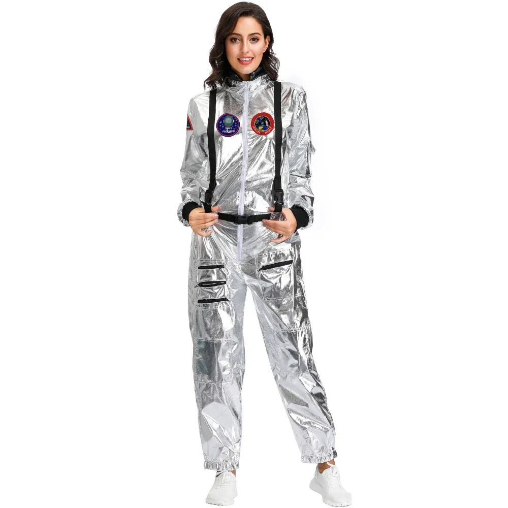 Halloween Astronaut Silver Spaceman Cosplay Costume Space Suit Men Women Jumpsuit Halloween Carnival Party Dress Up Gift Suit