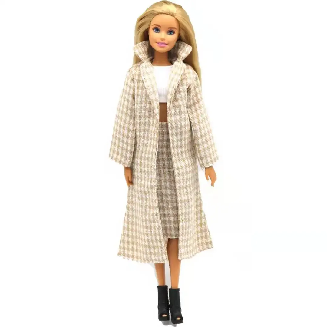 

Brown Houndstooth Plaided Parka 11.5" Doll Outfits for Barbie Clothes Winter Jacket Coat Dress 1/6 BJD Accessories Kids DIY Toys