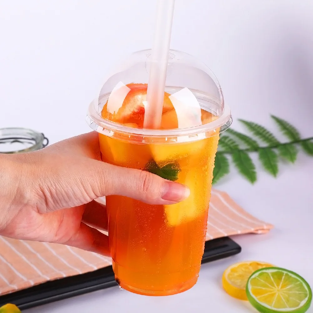 100 Set 480 Ml (16 Oz) Plastik Cangkir dengan Tutup Sekali Pakai Pesta Minuman Jelas