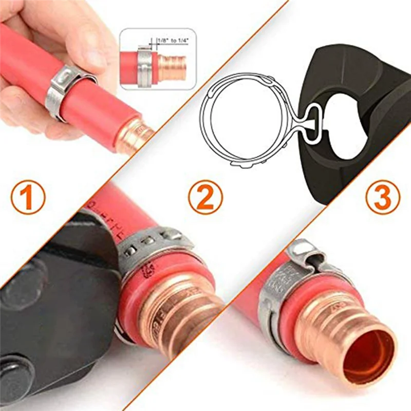 131PCS Single Ear Hose Clamps, Stainless Steel PEX Clamps, Stepless Clamps For Pipe Fittings, Compression Ring Clamps