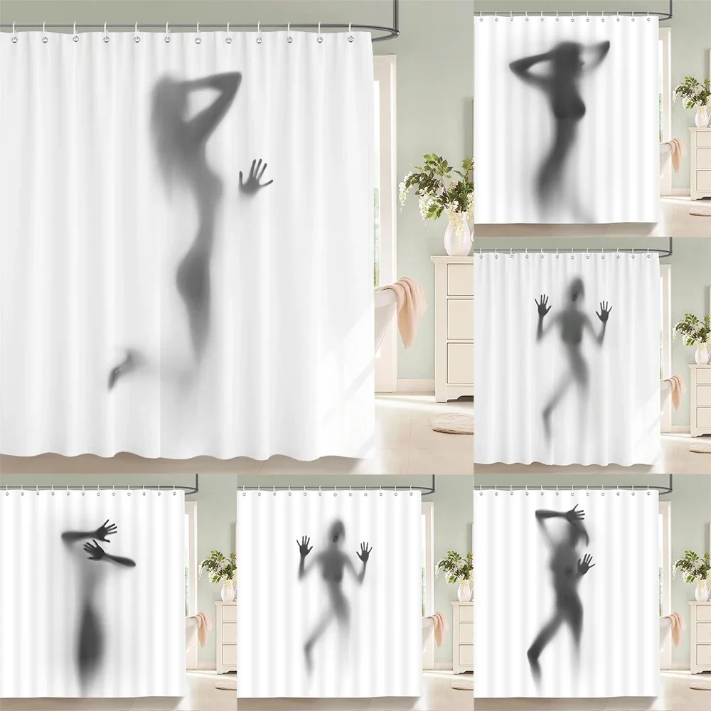 

Waterproof Women Shadow Shower Curtain Sexy Girl Portrait High Quality Bathroom Curtains for Home Decorations with Hooks