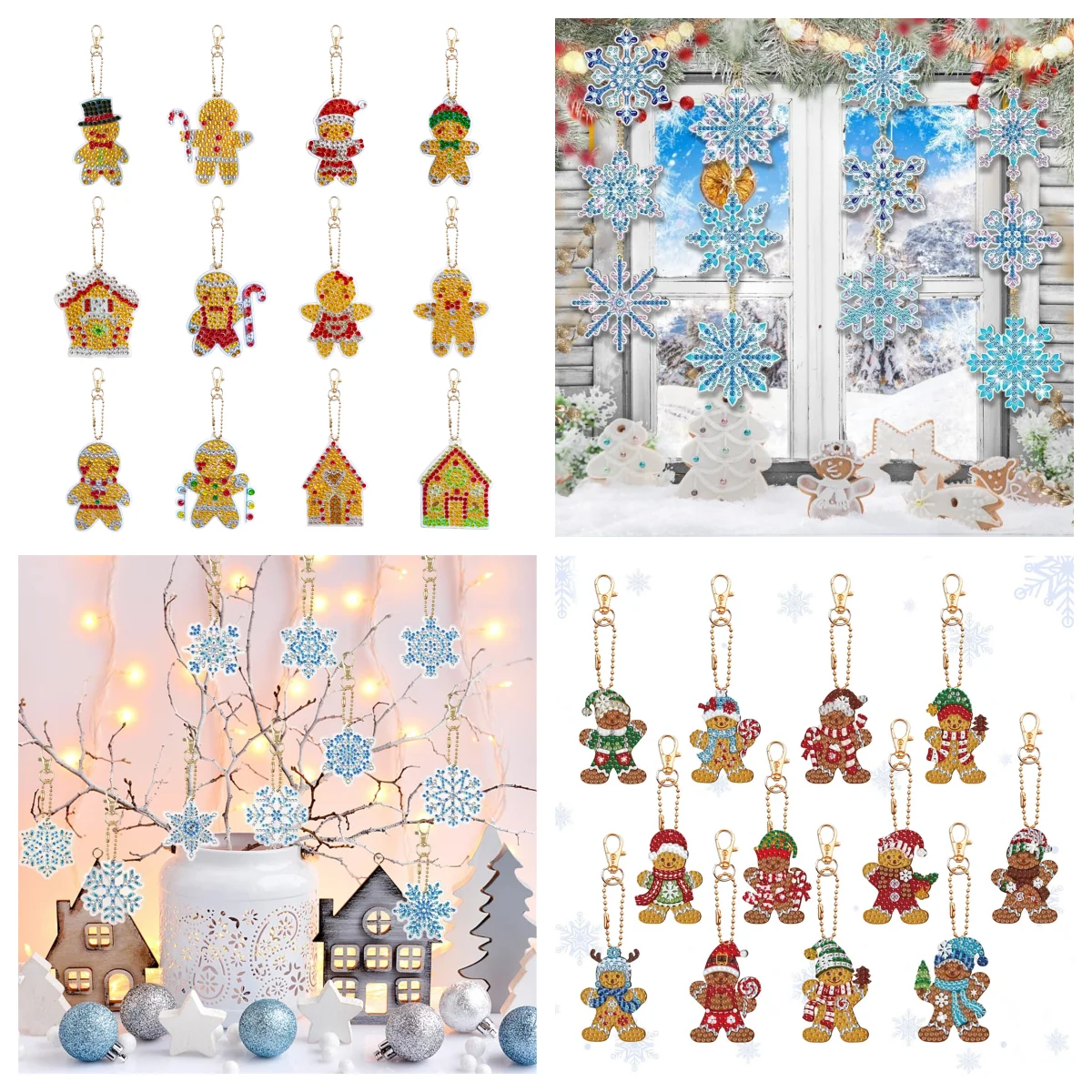 

12 DIY diamond painting sets with crystal diamonds, double-sided dot diamond Christmas tree decorations, New Year gifts