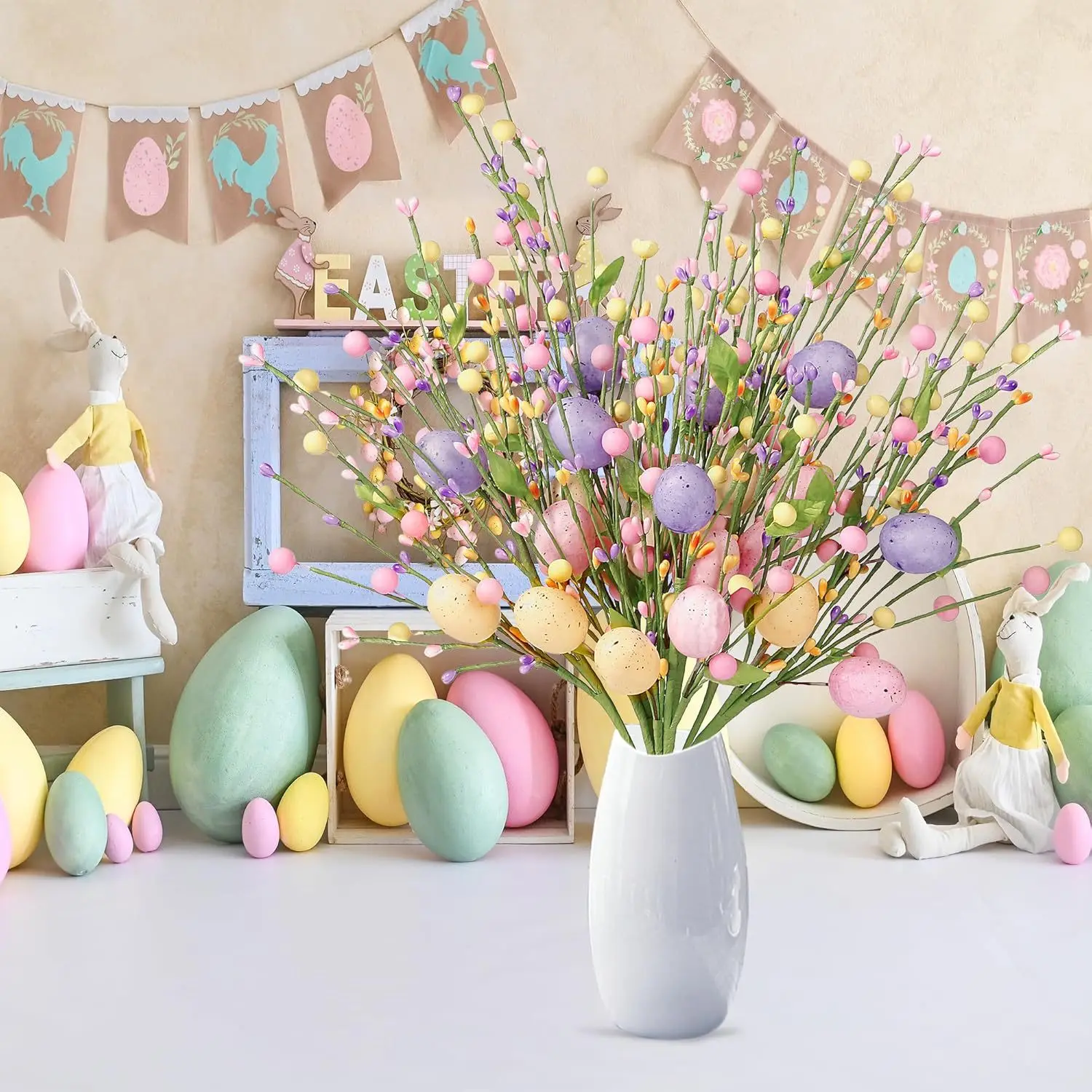 

Easter Egg Branches Fake Plants DIY Easter Decoration Party Home Vase Decoration Flower Arrangement Decorative Accessories