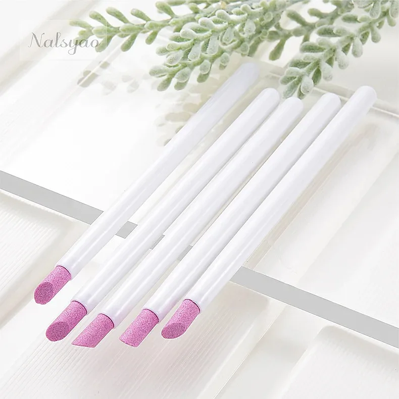Quartz Pen Nail Tools 5Pcs Cuticle Pusher Manicure Stick File Grinding Pen Dead Skin Remover for Natural Nails