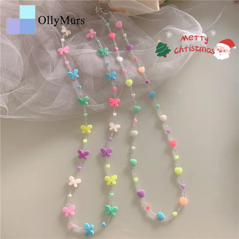 

OLLYMURS Butterfly Heart Necklace Glasses Cord Lanyard Kids Student Neck Rope Strap Women Hanging Mask Chains Holder Girls Boys