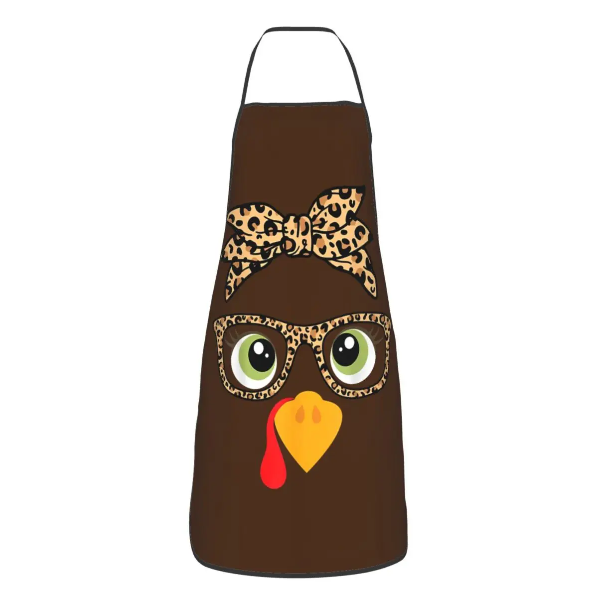 Thanksgiving Turkey Face Leopard Print Glasses Apron Household Cleaning Painting Aprons Kitchen Printed Pinafore for Men Women