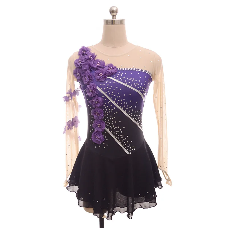 

Customized Children's Adult Figure Skating Dress Girls' Performance Dress Competition Grade Skirt Flower Diamond Gradient Purple