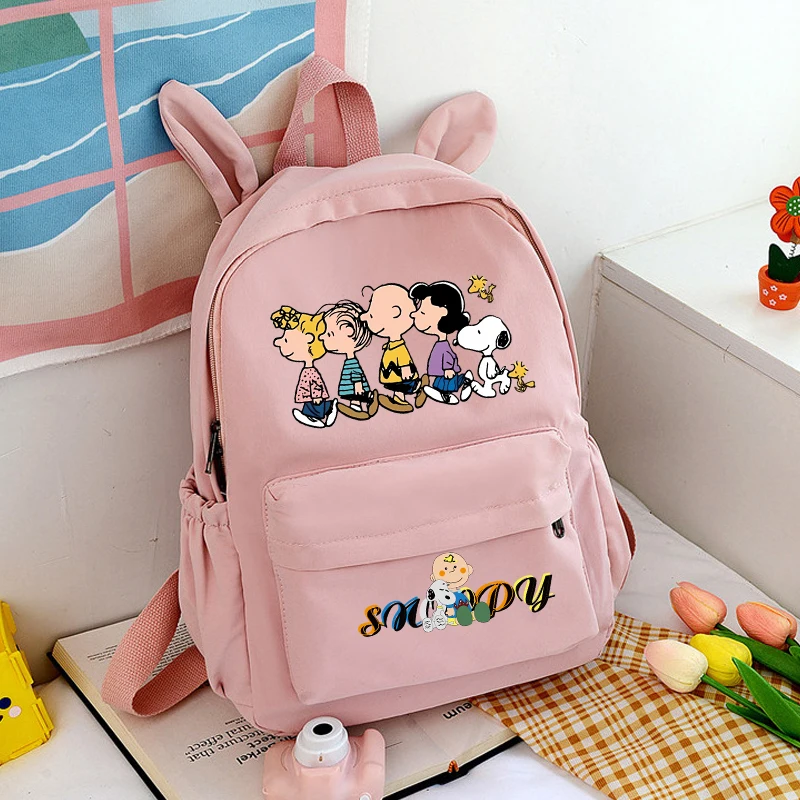 Snoopy Backpack Anime Kawaii Rabbit Ear Knapsack Teenager Cartoon boy girl School Bag Book Bag Rucksack School Supplies Gift